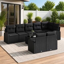 Outdoor Garden Sofa Set 9 Pieces Poly Rattan Black Modular Seating Furniture