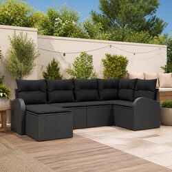 Garden Sofa Set 6 Piece Modular Outdoor Furniture Black Poly Rattan Patio