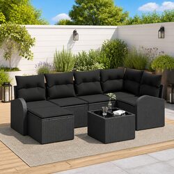 Garden Sofa Set 7pc Outdoor Furniture Black Poly Rattan Modular Patio Seating