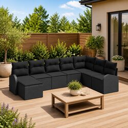 Garden Sofa Set 8 Pieces Modular Outdoor Furniture Black Poly Rattan Corner
