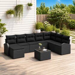 Garden Sofa Set 9 pcs Modular Outdoor Seating Black Poly Rattan with Cushions