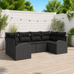 Outdoor Garden Sofa Set Modular 6 Pieces Black Poly Rattan Patio Furniture