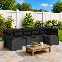 Garden Sofa Set 7 pcs Modular Outdoor Furniture Rattan Sectional Lounge Black