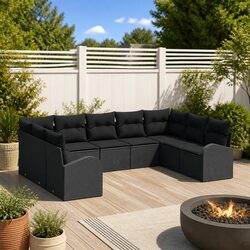 Outdoor Sofa Set Modular Garden Furniture Poly Rattan Black with Cushions