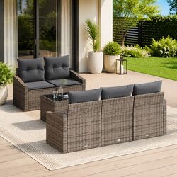 Outdoor Sofa Set 6 Pieces Grey Poly Rattan Garden Furniture Modular Seating