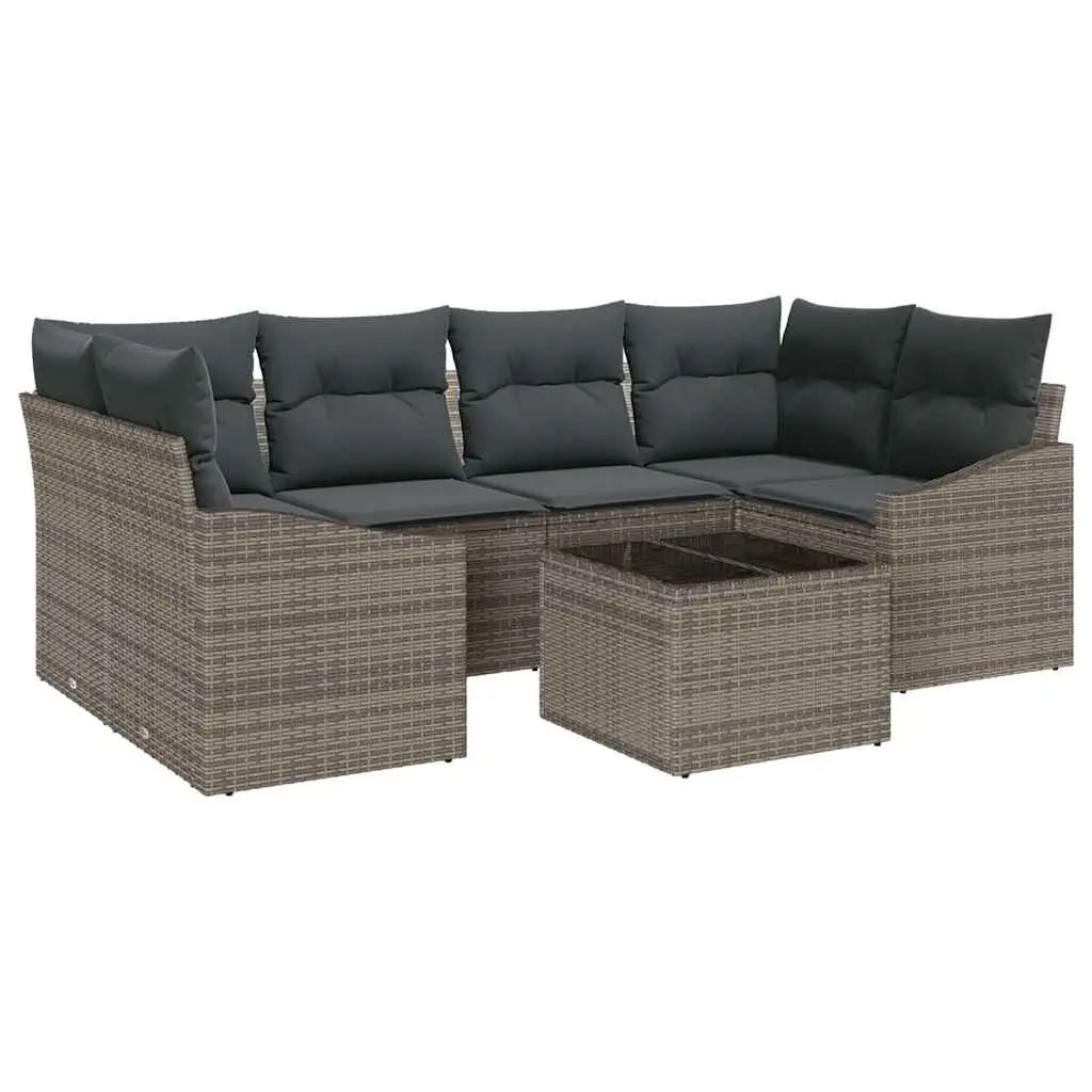 Outdoor Sofa Set 7 Pieces Grey Poly Rattan Modular Garden Furniture with