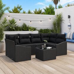 Outdoor Sofa Set 7 Piece Modular Garden Furniture Black Poly Rattan with