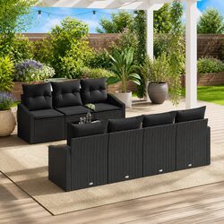 Outdoor Sofa Set 8 Pcs Modular Garden Seating Black Poly Rattan with Cushions