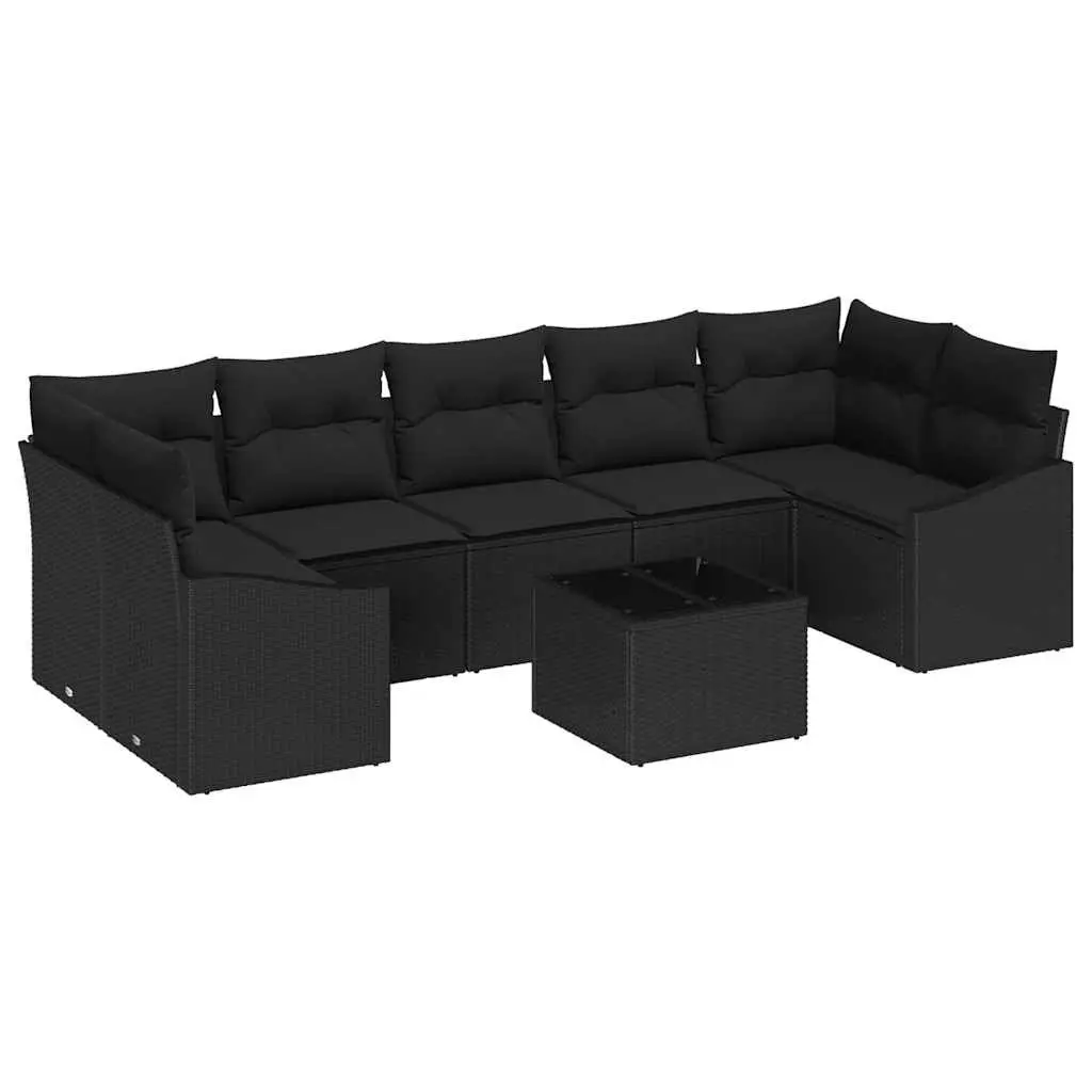 Outdoor Sofa Set Black Garden Furniture Poly Rattan with Glass Table Modular
