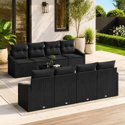 Outdoor Sofa Set 9 Piece Black Poly Rattan Garden Furniture Modular Patio