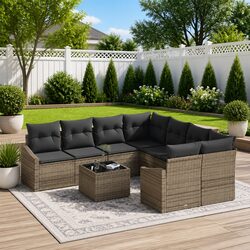 Outdoor Sofa Set 9pcs Grey Poly Rattan Garden Furniture with Cushions Storage