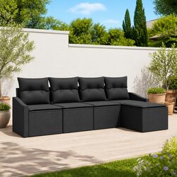 Outdoor Sofa Set 5 Piece Garden Furniture Black Poly Rattan with Cushions