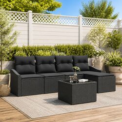 Outdoor Garden Sofa Set 6 Piece Black Poly Rattan Furniture Patio Lounge Seat