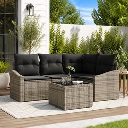Outdoor Sofa Set 5 Piece Grey Poly Rattan Garden Furniture Patio Sectional