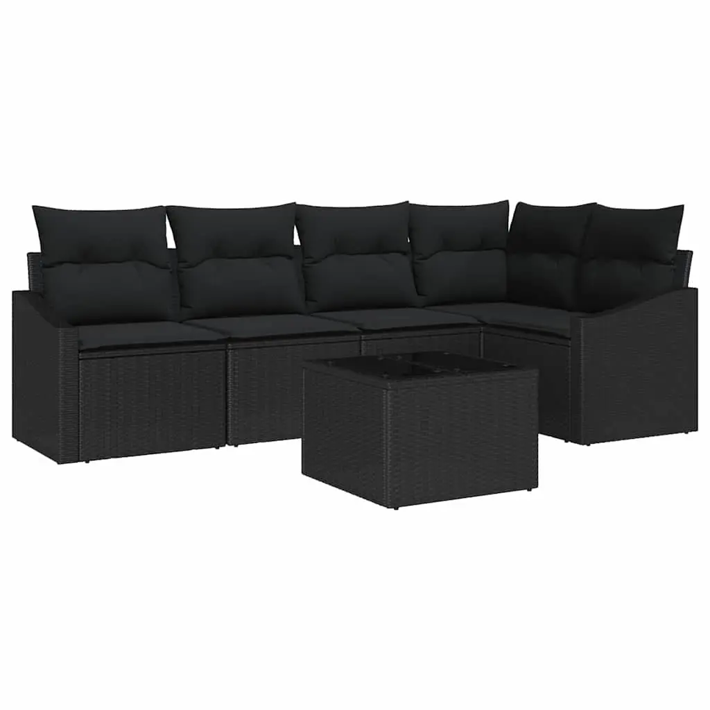 Outdoor Garden Sofa Set 6 Piece Black Rattan Patio Furniture with Storage