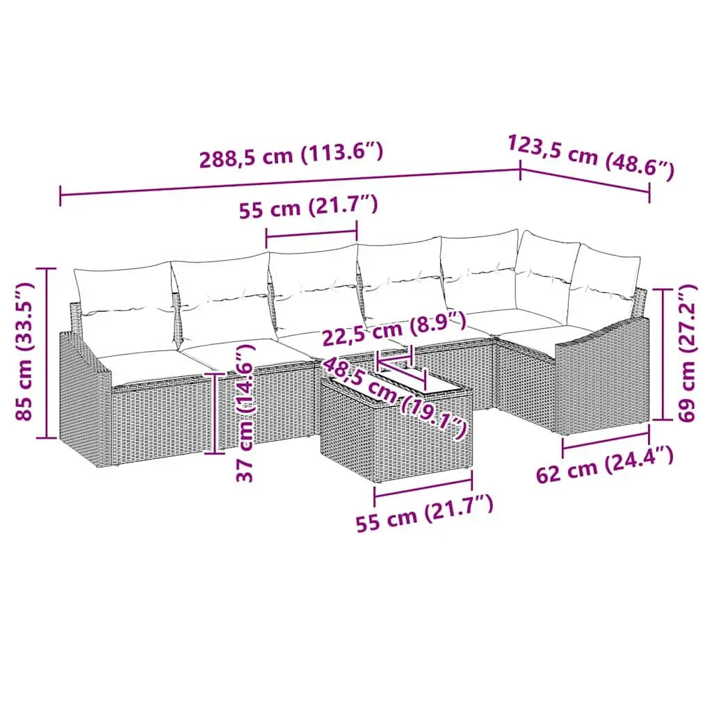 Outdoor Sofa Set 7 Pieces Black Poly Rattan Garden Furniture with Cushions