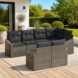 Outdoor Garden Sofa Set 7 Pieces Grey Poly Rattan Modular Patio Furniture with