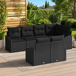 Outdoor Garden Sofa Set 7 Piece Modular Black Poly Rattan Patio Furniture with