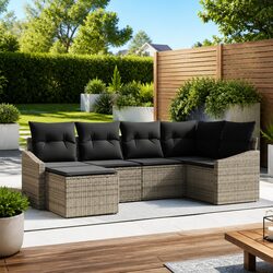 Outdoor Sofa Set 6pcs Grey Poly Rattan Modular Garden Furniture Patio Lounge