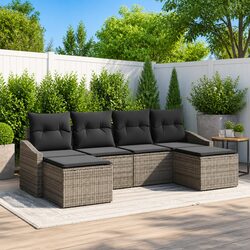 Outdoor Sofa Set 6 Pieces Grey Poly Rattan Garden Furniture Lounge with Cushions