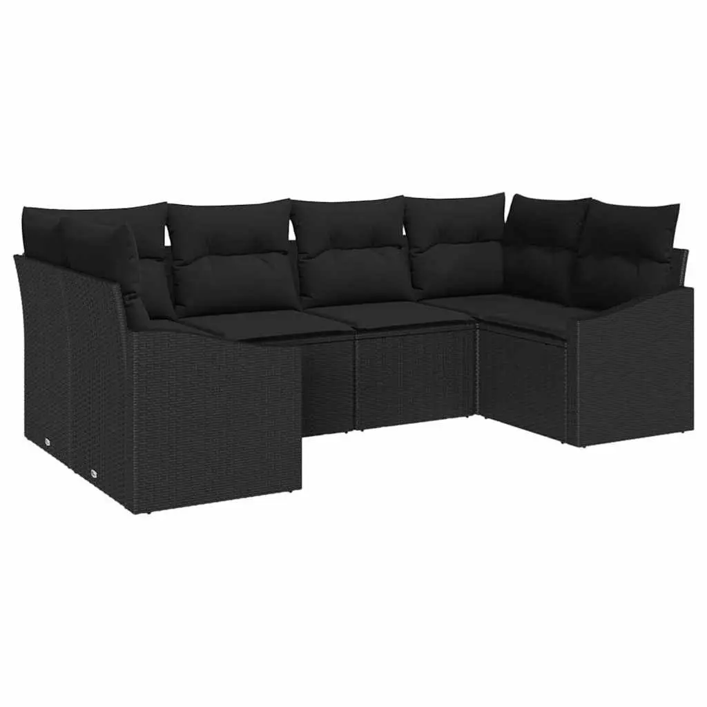 Modular Outdoor Garden Sofa Set 6 Piece Black Poly Rattan Patio Furniture
