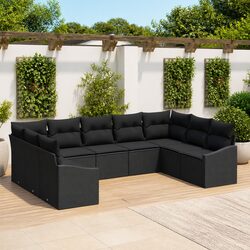 Outdoor Sofa Set 9 Piece Modular Garden Furniture Black Poly Rattan with