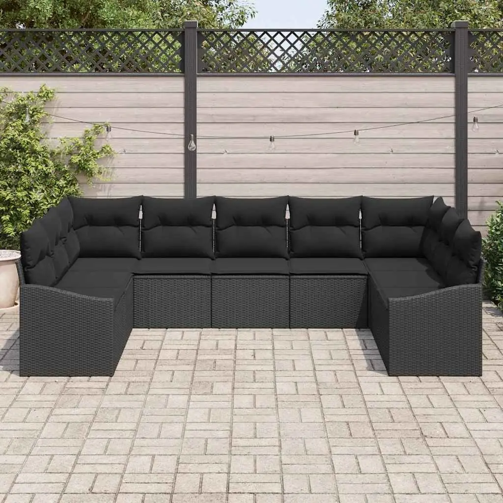 Outdoor Sofa Set Modular 9 Piece Garden Furniture Black Poly Rattan