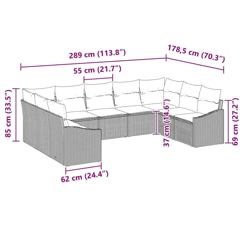 Outdoor Sofa Set Modular 9 Piece Garden Furniture Black Poly Rattan