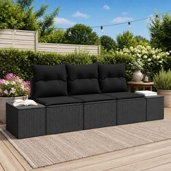 Outdoor Garden Sofa Set 3 Piece Black Poly Rattan Modular Lounge Furniture