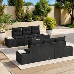 Garden Sofa Set 7 Piece Outdoor Furniture Modular Black Poly Rattan Patio Lounge