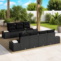 Garden Sofa Set Outdoor Furniture 8 Pieces Black Poly Rattan Modular Patio