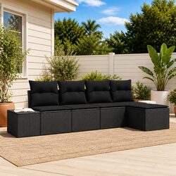Garden Sofa Set 5 Piece Outdoor Furniture Black Poly Rattan Modular Seating