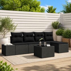 Garden Sofa Set 6 pcs Outdoor Furniture Modular Lounge Seating Black Poly Rattan