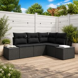 Outdoor Garden Sofa Set 4 Piece Black Poly Rattan Modular Patio Furniture