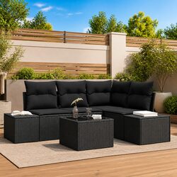 Outdoor Garden Sofa Set 5 Piece Modular Patio Lounge Black Poly Rattan Furniture