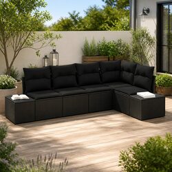 Outdoor Garden Sofa Set 5 Pieces Black Modular Poly Rattan Patio Furniture