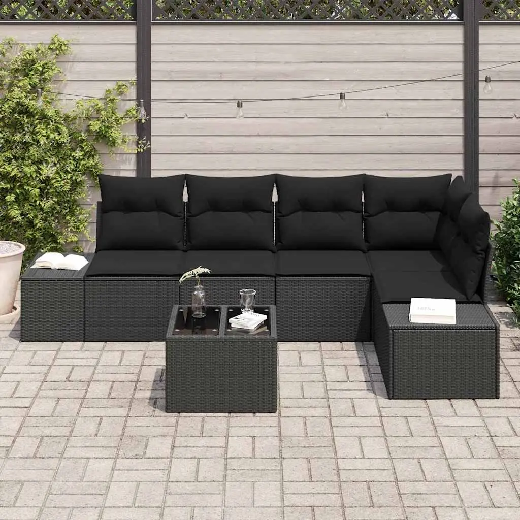 Outdoor Garden Sofa Set 6 Pieces Black Poly Rattan Modular Seating Lounge