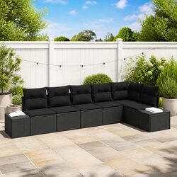 Outdoor Garden Sofa Set 6 Piece Modular Patio Furniture Black Rattan Cushions