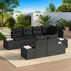 Outdoor Garden Sofa Set 7 pcs Black Poly Rattan Modular Lounge Furniture with