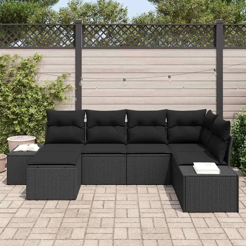 Modular Garden Sofa Set 6-Piece Outdoor Sectional Black Poly Rattan