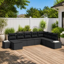 Outdoor Sofa Set Poly Rattan Garden Furniture Black with Cushions Modular 8pc