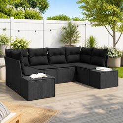 Garden Sofa Set 6 pcs Outdoor Furniture Modular Black Poly Rattan with Cushions