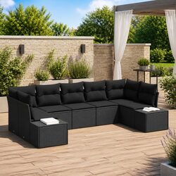 Garden Sofa Set 7 Piece Black Poly Rattan Outdoor Furniture Modular Lounge