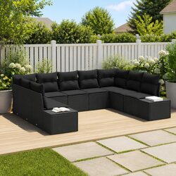 Garden Sofa Set 9pcs Outdoor Furniture Black Poly Rattan Modular Patio Seating