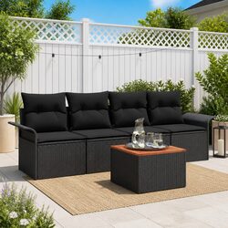 Garden Sofa Set 5 Piece Outdoor Furniture Modular Lounge Black Rattan Patio