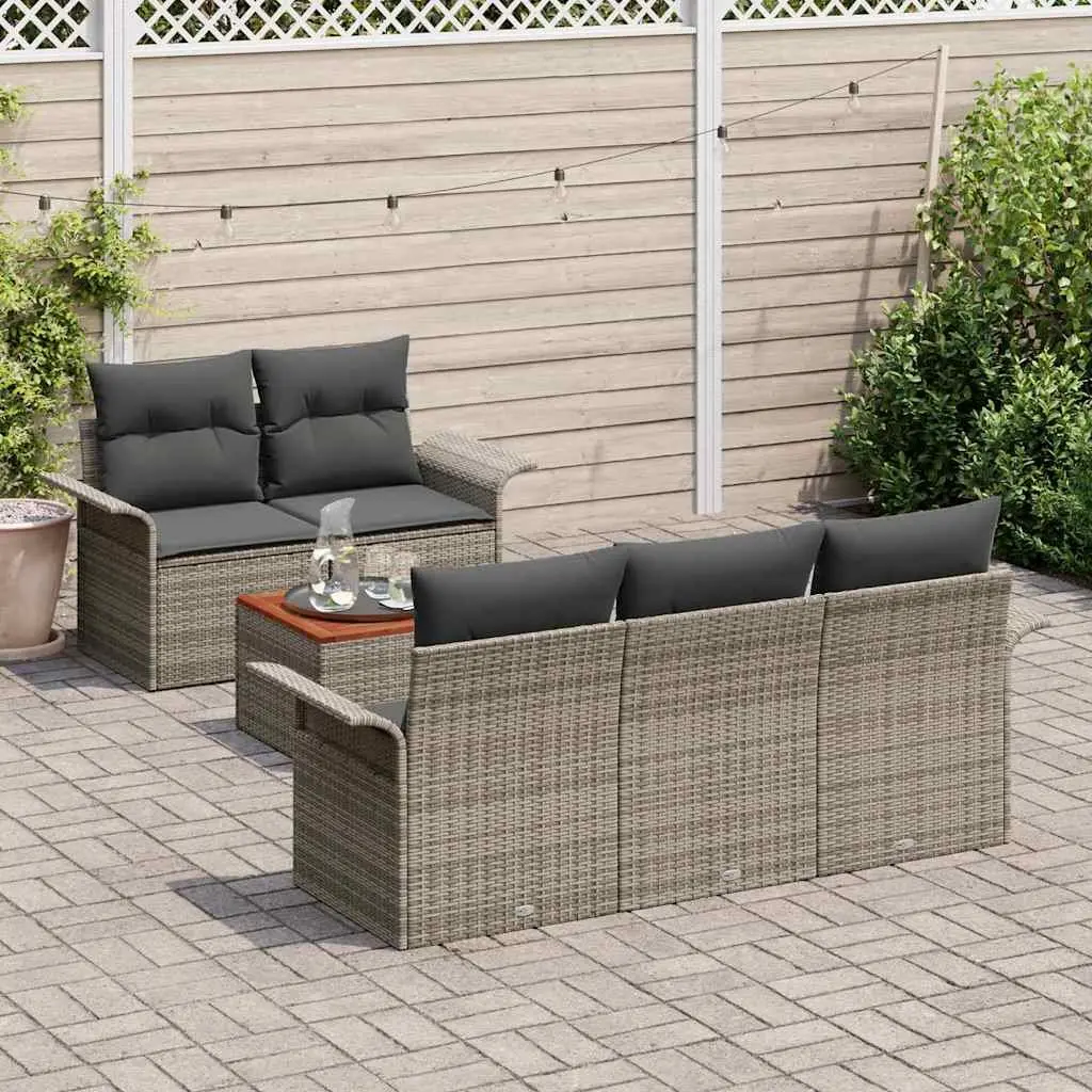 Modular Garden Sofa Set 6 Piece Grey Poly Rattan Outdoor Furniture