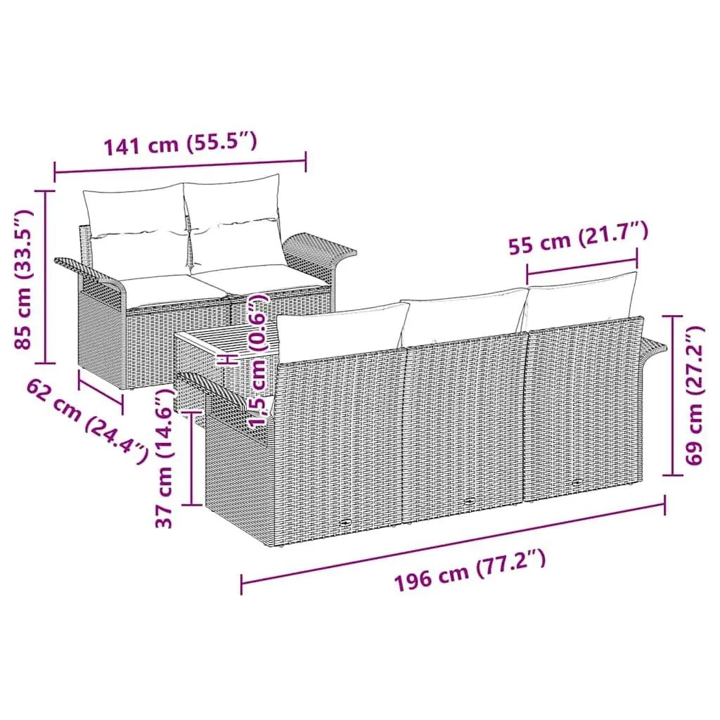 Modular Garden Sofa Set 6 Piece Grey Poly Rattan Outdoor Furniture