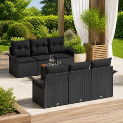 Garden Sofa Set 7 Piece Outdoor Lounge Black Poly Rattan Modular Patio Furniture