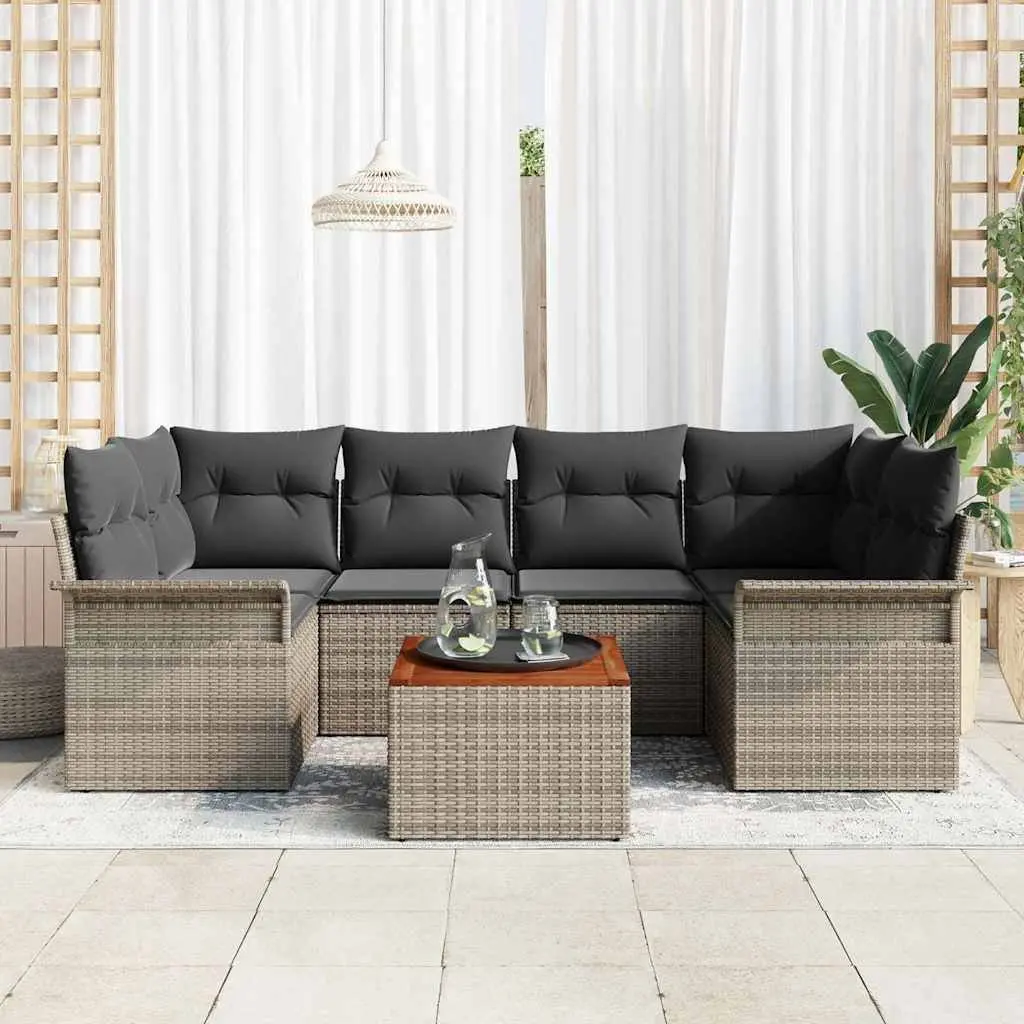 Modular Garden Sofa Set 7 Pieces Grey Poly Rattan Outdoor Furniture