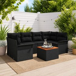 Outdoor Modular Garden Sofa Set 7 Pieces Black Poly Rattan Patio Furniture